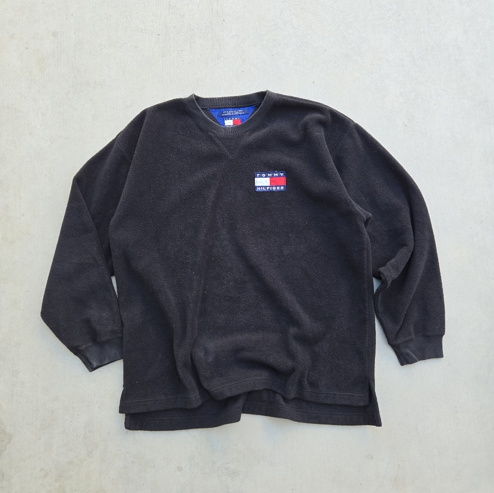 Tommy hilfiger vintage 2000s fleece pullover sweatshirt embroidered black XL